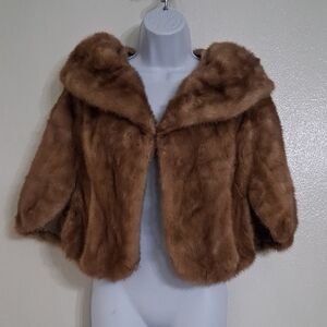 Vintage Mink Fur Slote Cape Cropped Fur Jacket  Year 40y  60..